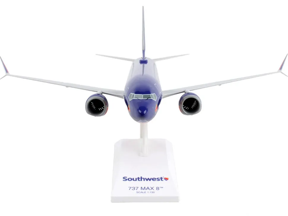 Boeing 737 MAX 8 Commercial Aircraft Southwest Airlines N872CB Blue with Red and Orange Stripes Snap Fit 1/130 Plastic Model Skymarks SKR1140