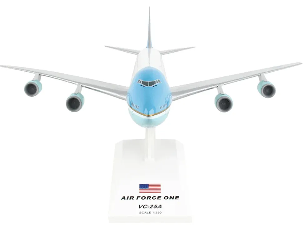 Boeing VC-25A Transport Aircraft "Air Force One - United States of America" (29000) White with Blue Stripes (Snap-Fit) 1/250 Plastic Model by Skymarks