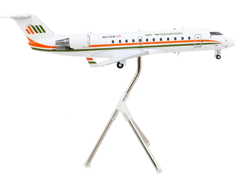 Bombardier CRJ200 Commercial Aircraft Air Wisconsin White with Orange and Green Stripes Gemini 200 Series 1/200 Diecast Model Airplane GeminiJets G2AWI1244