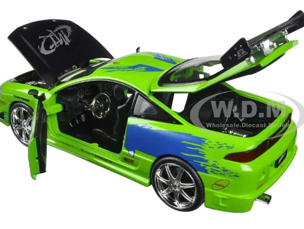 Brian's Mitsubishi Eclipse Green with Black Hood and Graphics "The Fast and The Furious" (2001) Movie "25 Years of Fast & Furious" Series 1/24 Diecast Model Car by Jada
