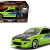 Brian's Mitsubishi Eclipse Green with Graphics (Damaged Version) "25 Years of Fast & Furious" "The Fast and the Furious" (2001) Movie 1/32 Diecast Model Car by Jada