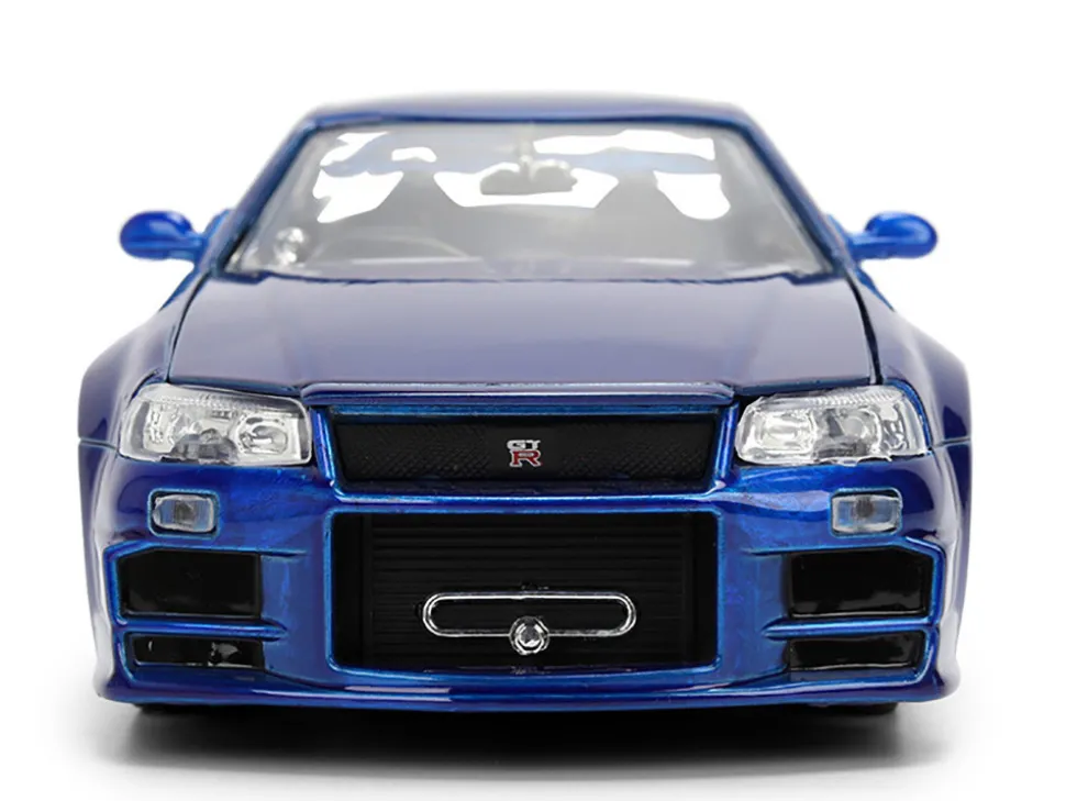 Brian's Nissan Skyline GT-R (R34) RHD (Right Hand Drive) Blue Color Brush Finish 25 Years of Fast & Furious Anniversary "2 Fast 2 Furious" (2003) Movie "Fast & Furious" Series 1/24 Diecast Model Car by Jada