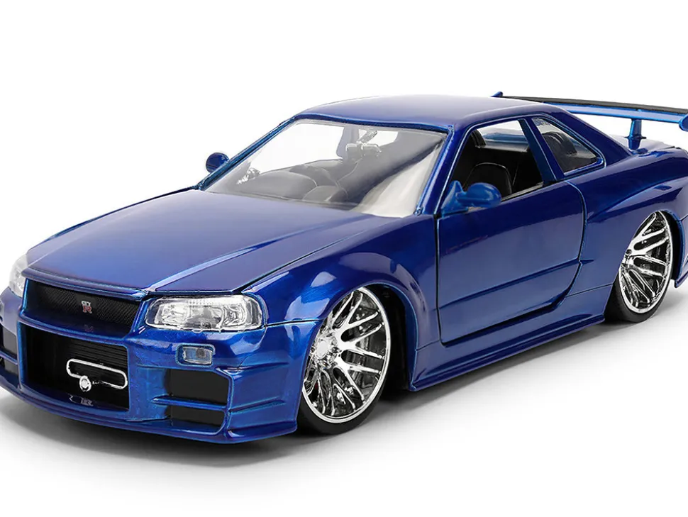 Brian's Nissan Skyline GT-R (R34) RHD (Right Hand Drive) Blue Color Brush Finish 25 Years of Fast & Furious Anniversary "2 Fast 2 Furious" (2003) Movie "Fast & Furious" Series 1/24 Diecast Model Car by Jada