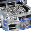 Brian's Nissan Skyline GT-R (R34) RHD (Right Hand Drive) Silver Color Brush Finish with Blue Stripes "2 Fast 2 Furious" (2003) Movie "Fast & Furious" Series 1/24 Diecast Model Car by Jada