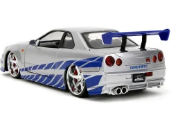 Brian's Nissan Skyline GT-R (R34) Silver Metallic with Blue Stripes and Suki's Honda S2000 Pink with Graphics Set of 2 Cars