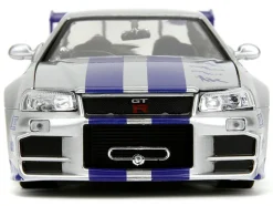 Brian's Nissan Skyline GT-R (R34) Silver Metallic with Blue Stripes and Suki's Honda S2000 Pink with Graphics Set of 2 Cars