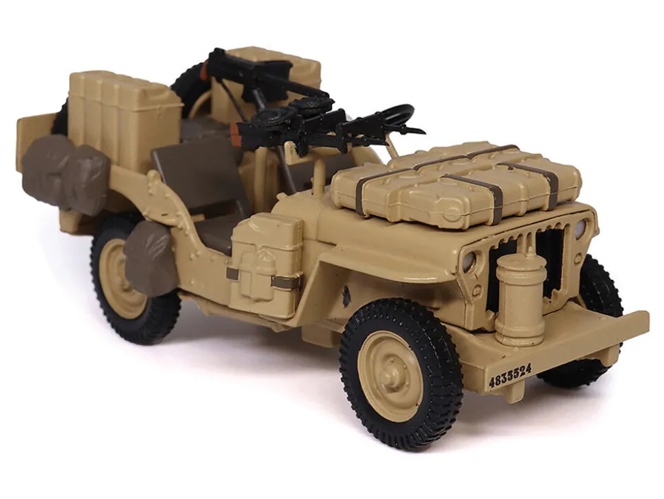 British SAS 1/4-Ton Willys Jeep with Vickers K Machine Gun Desert Sand "British Royal Army" 1/43 Diecast Model by Militaria Die Cast