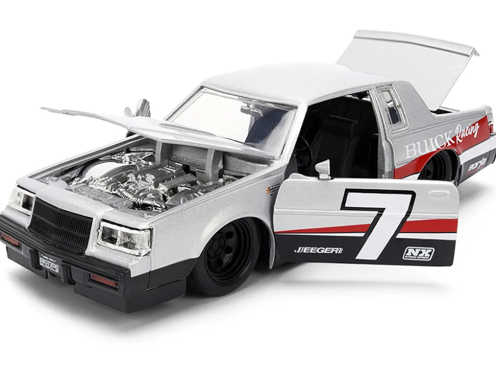 1987 Buick Grand National #7 "Buick Racing" Matt Silver Metallic with Red and Black Stripes "Bigtime Muscle" Series 1/24 Diecast Model by Jada