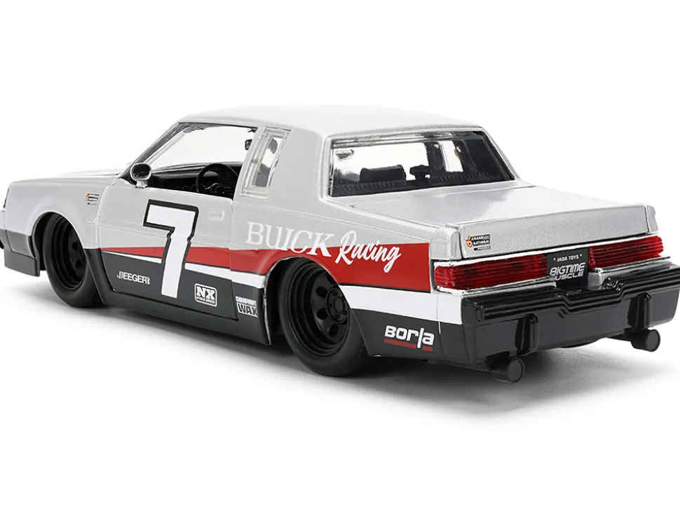 1987 Buick Grand National #7 "Buick Racing" Matt Silver Metallic with Red and Black Stripes "Bigtime Muscle" Series 1/24 Diecast Model by Jada