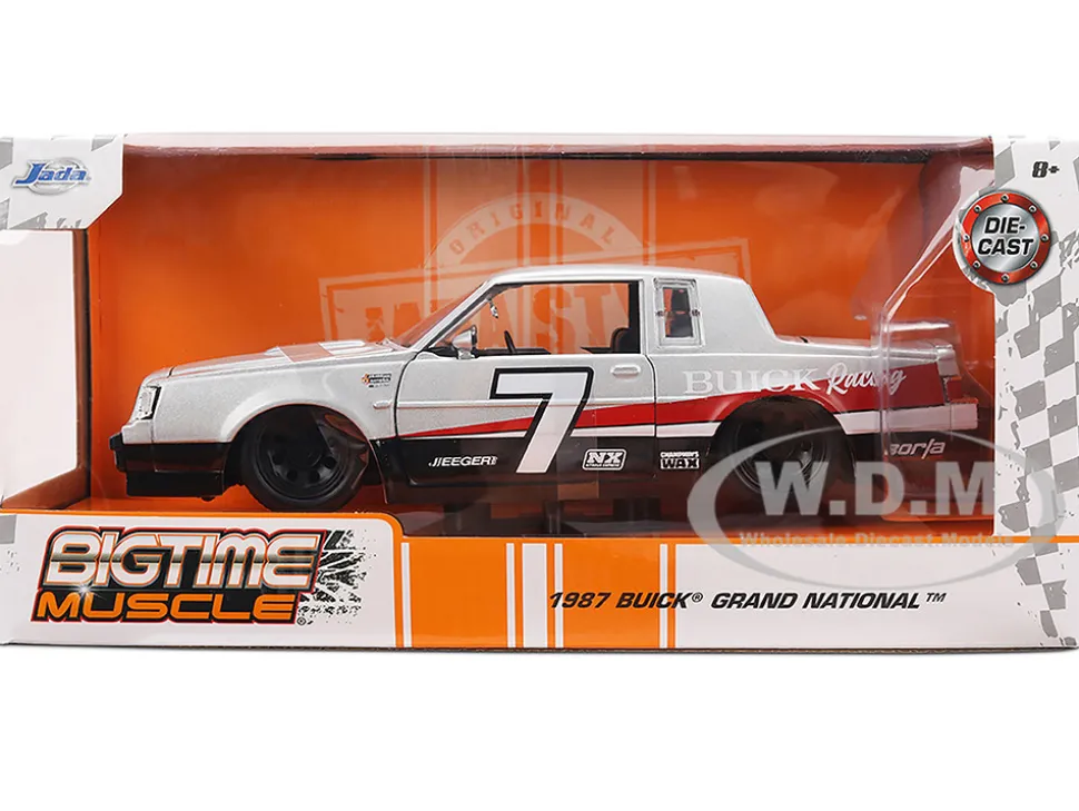 1987 Buick Grand National #7 "Buick Racing" Matt Silver Metallic with Red and Black Stripes "Bigtime Muscle" Series 1/24 Diecast Model by Jada