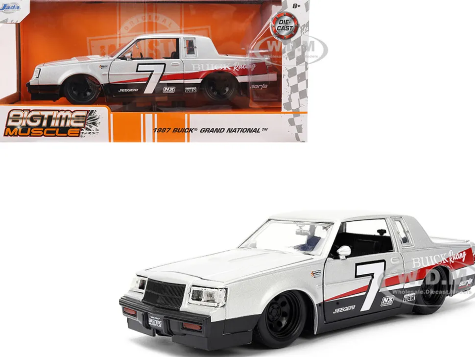 1987 Buick Grand National #7 "Buick Racing" Matt Silver Metallic with Red and Black Stripes "Bigtime Muscle" Series 1/24 Diecast Model by Jada