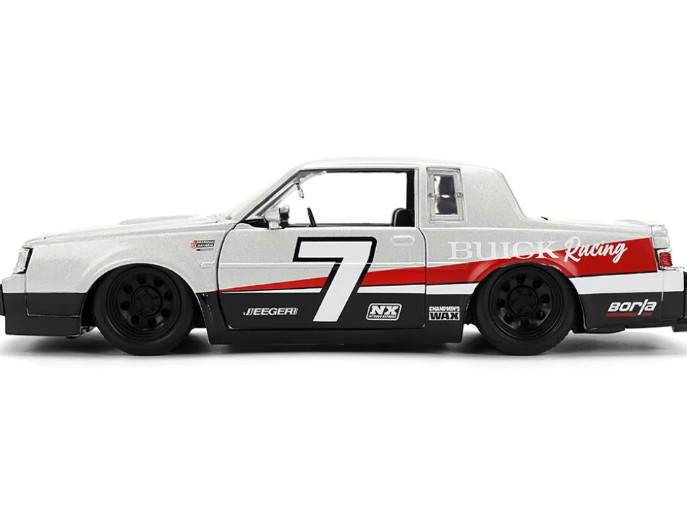 1987 Buick Grand National #7 "Buick Racing" Matt Silver Metallic with Red and Black Stripes "Bigtime Muscle" Series 1/24 Diecast Model by Jada