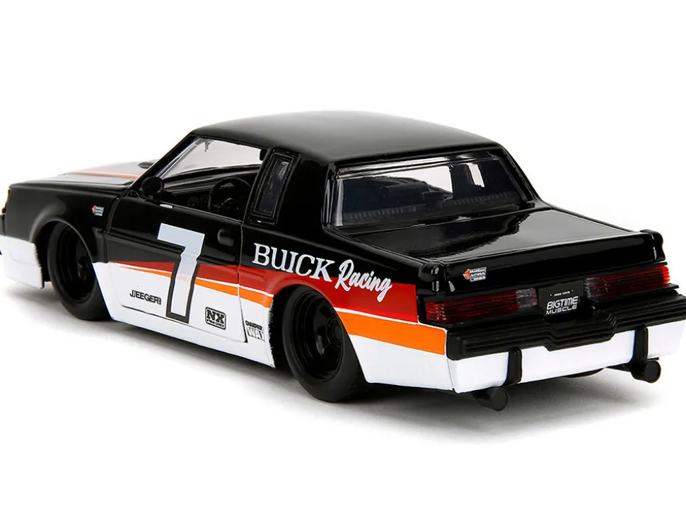 1987 Buick Grand National #7 "Buick Racing" Black and White with Stripes "Bigtime Muscle" Series 1/24 Diecast Model Car by Jada