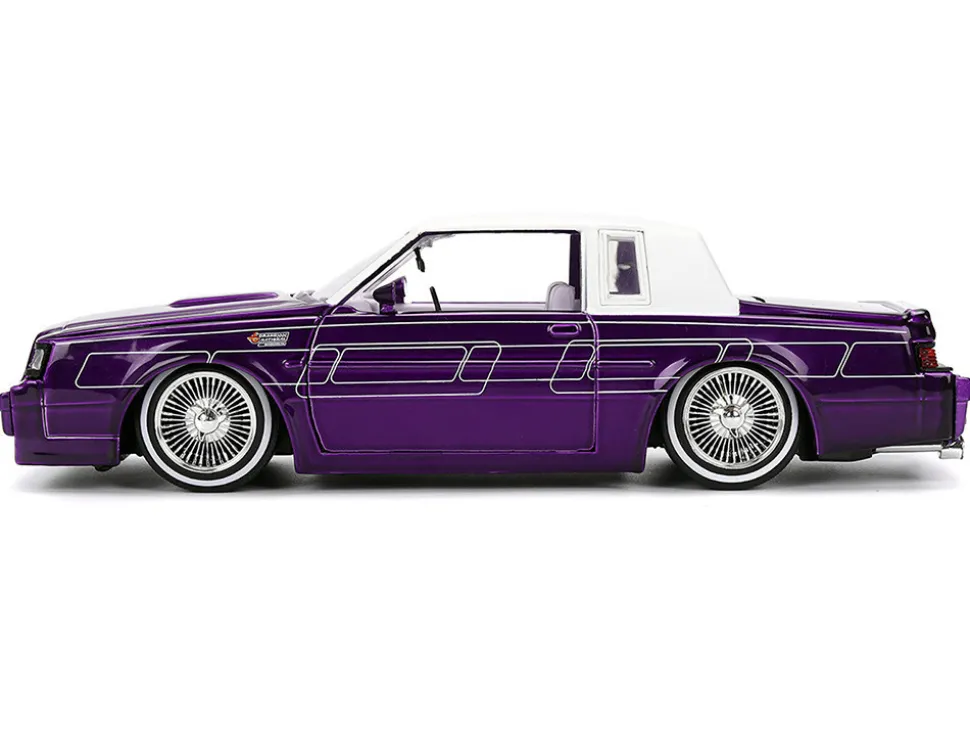 1987 Buick Grand National Candy Purple with Graphics and White Top and Interior "Bigtime Muscle" Series 1/24 Diecast Model Car by Jada
