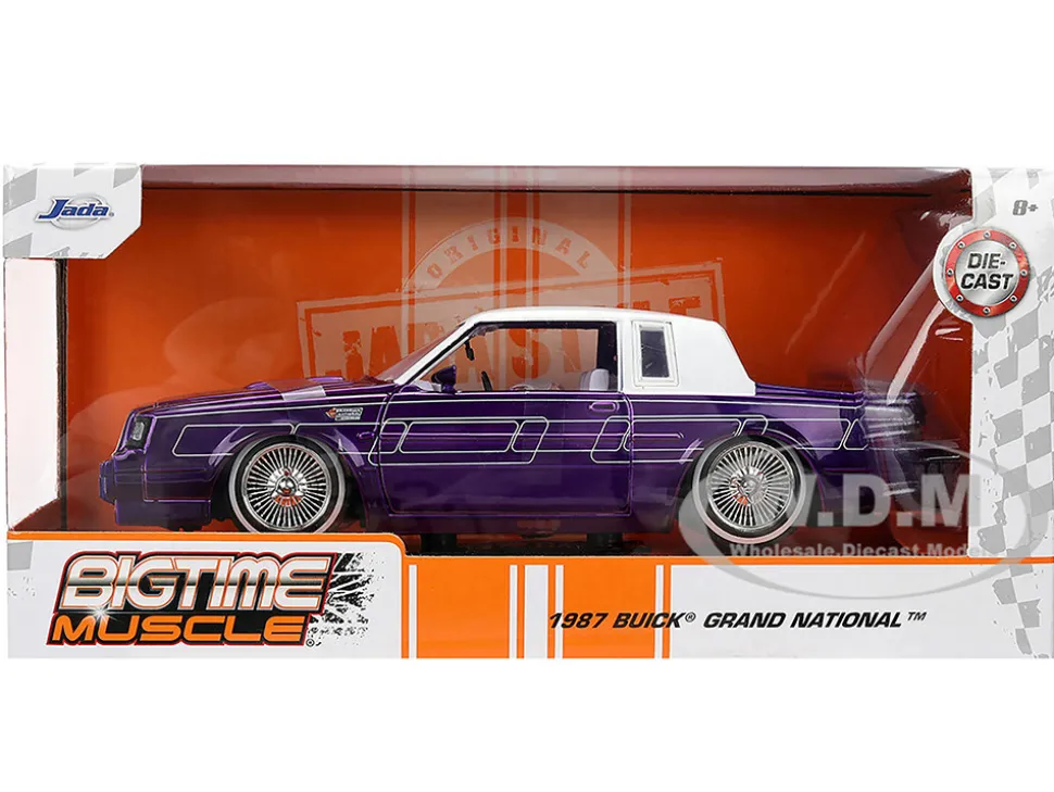 1987 Buick Grand National Candy Purple with Graphics and White Top and Interior "Bigtime Muscle" Series 1/24 Diecast Model Car by Jada