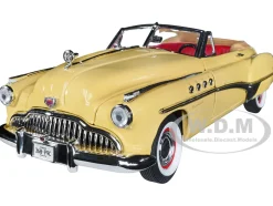 1949 Buick Roadmaster Convertible Charlie Babbitt's Yellow Red Interior Rain Man 1988 Movie 1/18 Diecast Model Car Greenlight 13616