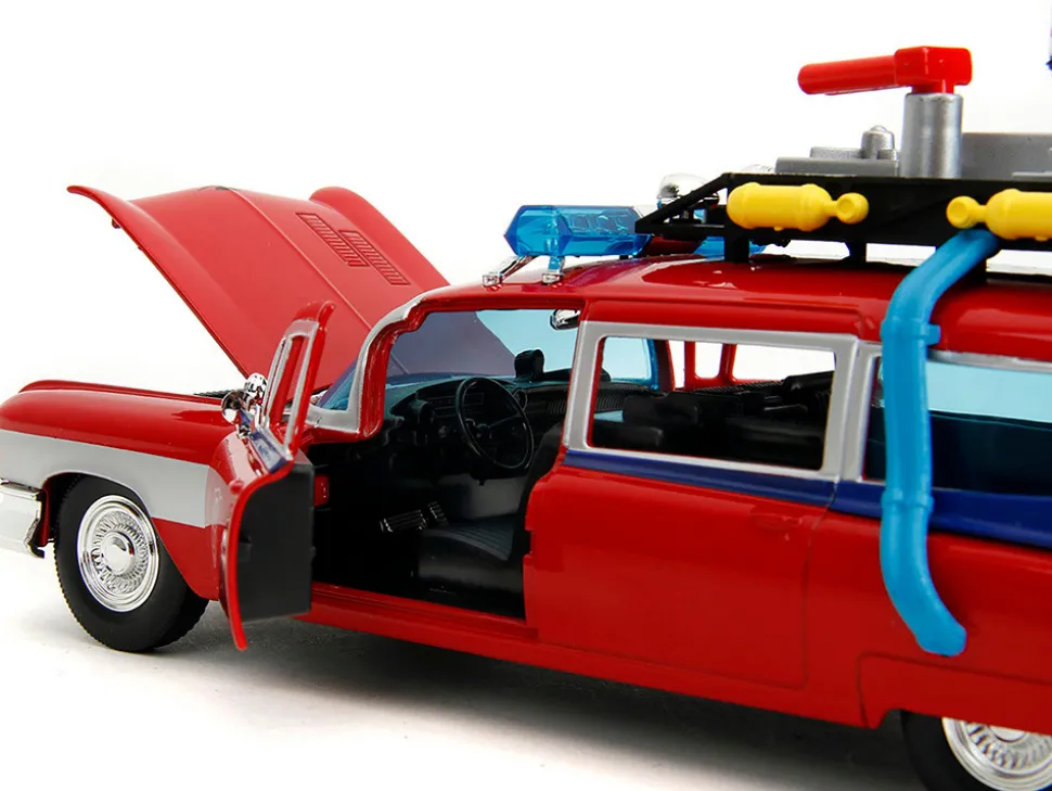 1959 Cadillac Ambulance Ecto-1 Red "Transformers" TV Series - "Ghostbusters" (1984) Movie Crossover "Hollywood Rides" Series 1/24 Diecast Model Car by Jada