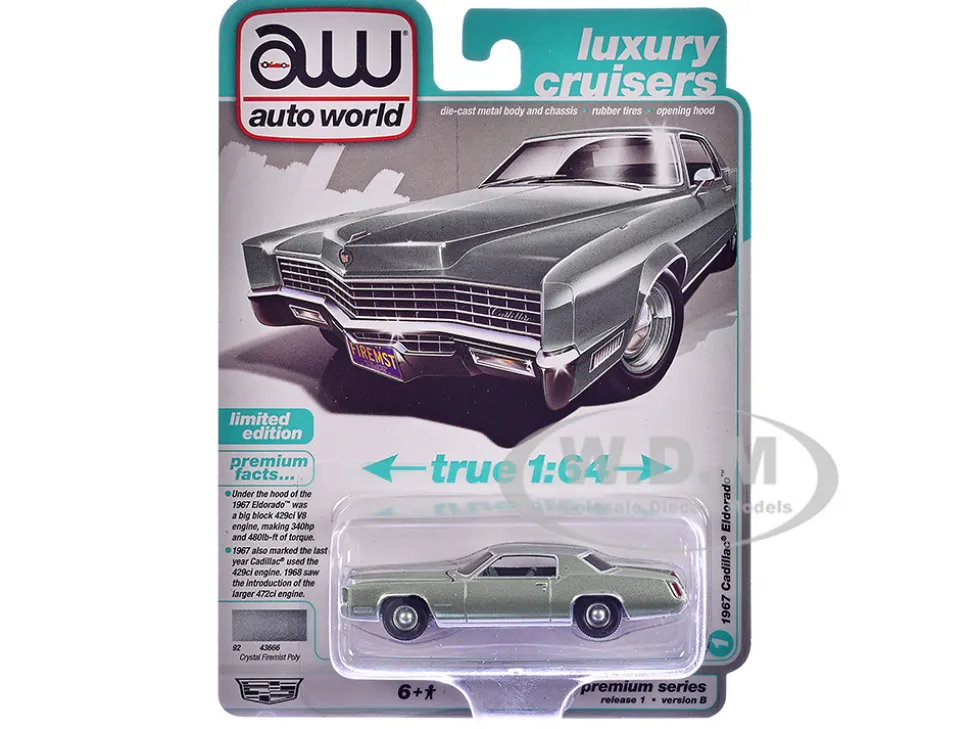 1967 Cadillac Eldorado Crystal Firemist Metallic with Green Interior "Luxury Cruisers" Series 1/64 Diecast Model Car by Auto World