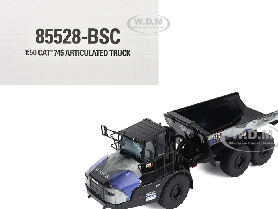 CAT Caterpillar 745 Articulated Dump Truck "Brent Scarbrough & Co. - Back the Blue" Black with Graphics "High Line" Series 1/50 Diecast Model by Diecast Masters