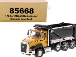 CAT Caterpillar CT660 SBFA Ox Bodies Stampede Dump Truck Yellow Black 1/50 Diecast Model Diecast Masters 85668