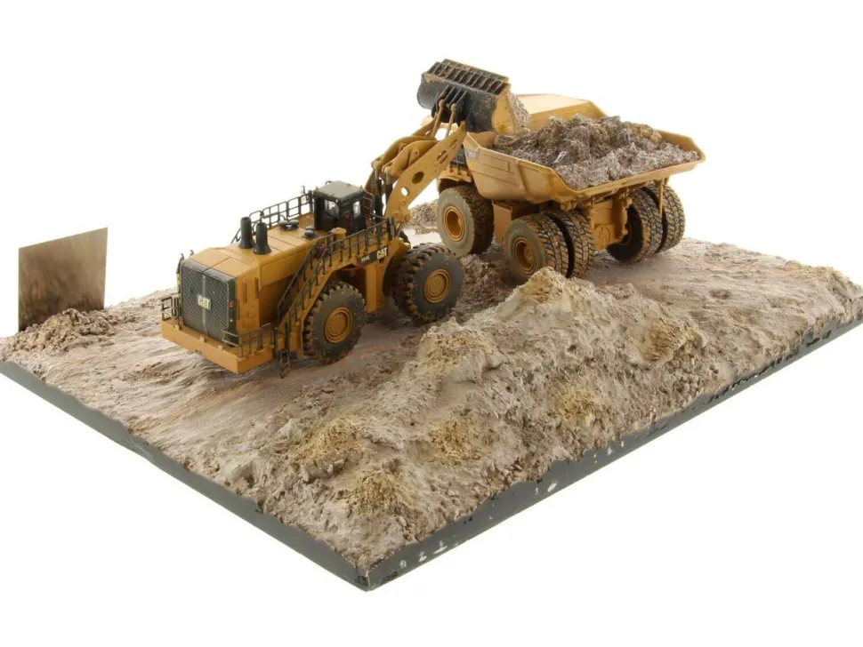 CAT Caterpillar 994K Wheel Loader and 797 Mining Truck Yellow (Weathered) Set of 2 Pieces "Weathered Series" 1/125 Diecast Model by Diecast Masters
