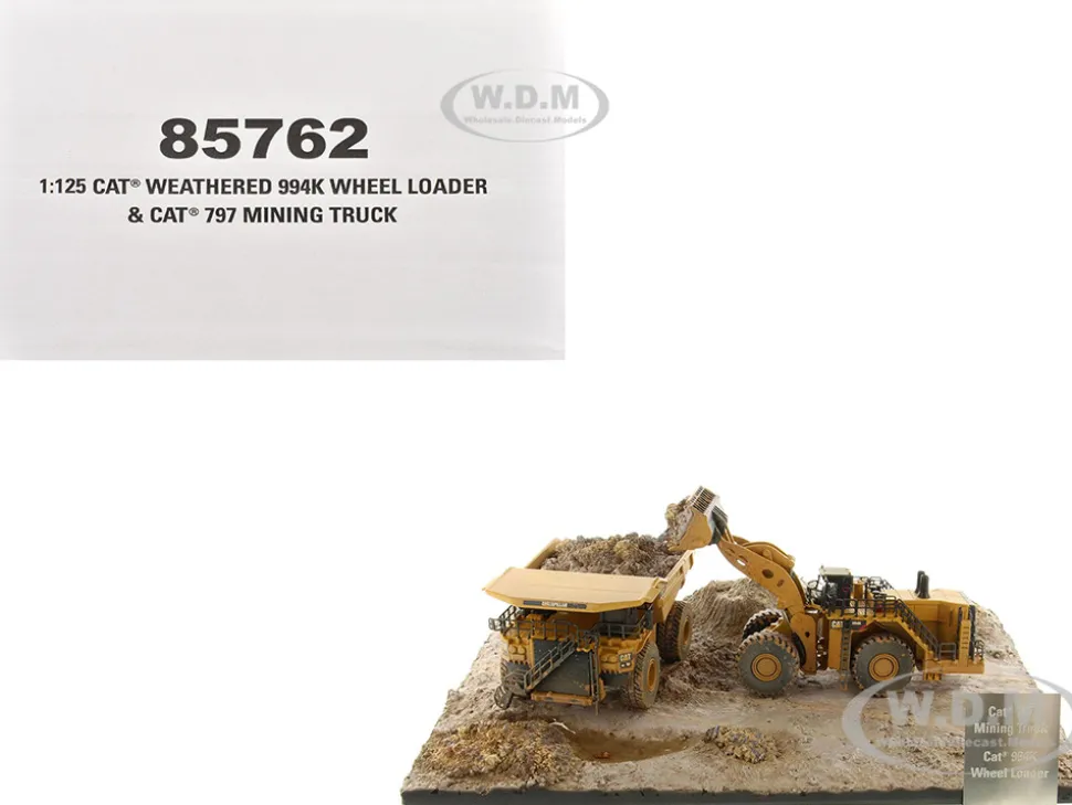 CAT Caterpillar 994K Wheel Loader and 797 Mining Truck Yellow (Weathered) Set of 2 Pieces "Weathered Series" 1/125 Diecast Model by Diecast Masters