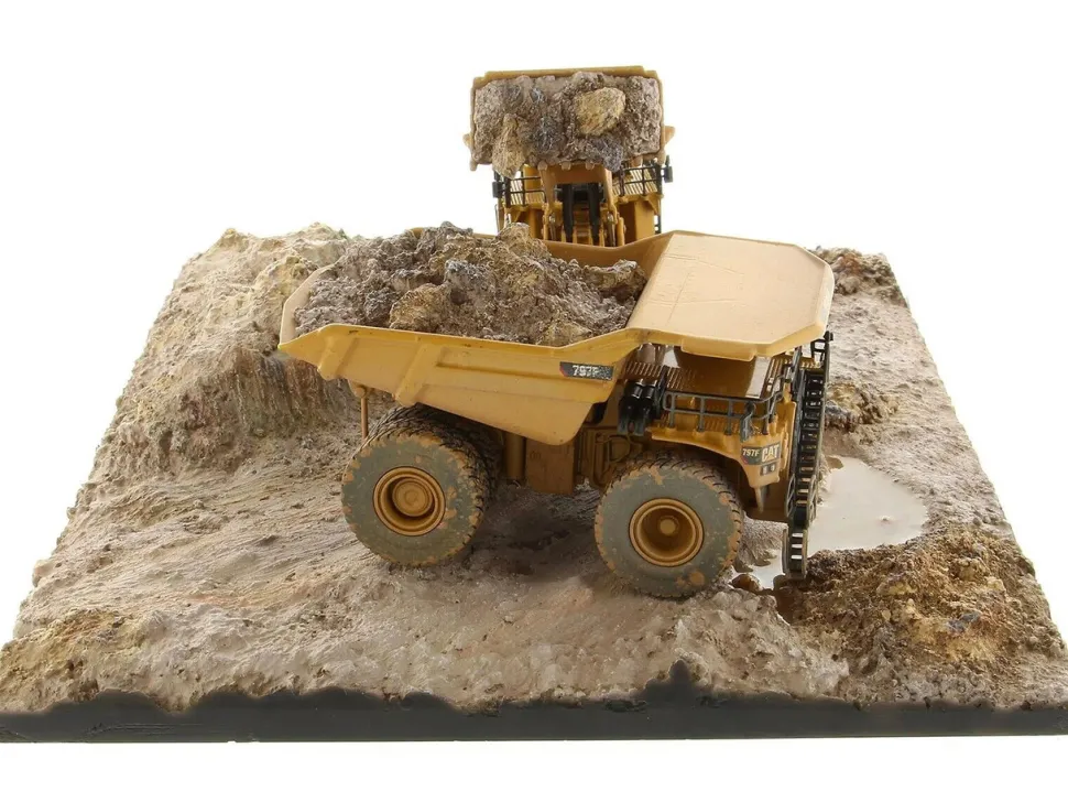 CAT Caterpillar 994K Wheel Loader and 797 Mining Truck Yellow (Weathered) Set of 2 Pieces "Weathered Series" 1/125 Diecast Model by Diecast Masters