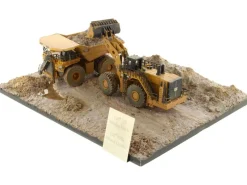 CAT Caterpillar 994K Wheel Loader and 797 Mining Truck Yellow (Weathered) Set of 2 Pieces