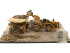 CAT Caterpillar 994K Wheel Loader and 797 Mining Truck Yellow (Weathered) Set of 2 Pieces