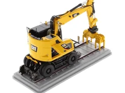 CAT Caterpillar M323F Railroad Wheeled Excavator Operator 3 Work Tools Safety Yellow Version High Line Series 1/50 Diecast Model Diecast Masters 85661