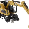 CAT Caterpillar M323F Railroad Wheeled Excavator 3 Accessories CAT Yellow Version High Line Series 1/87 HO Scale Diecast Model Diecast Masters 85656