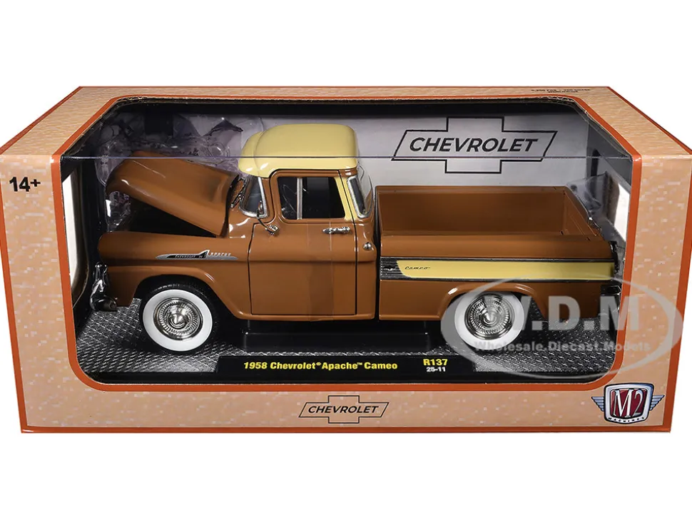 1958 Chevrolet Apache Cameo Pickup Truck Brown with Beige Top Limited Edition to 5250 pieces Worldwide 1/24 Diecast Model Car by M2 Machines