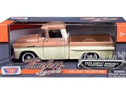 1958 Chevrolet Apache Fleetside Pickup Truck Brown and Beige 1/24 Diecast Model Car Motormax 79311