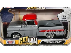 1958 Chevrolet Apache Fleetside Pickup Truck Lowrider Gray with Red Top Get Low Series 1/24 Diecast Model Car Motormax 79033gry