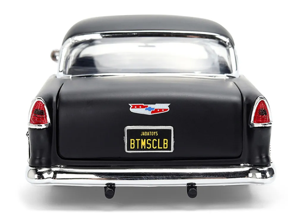 1955 Chevrolet Bel Air "BTM Social Club" Matt Black with Flames "Bigtime Muscle" Series 1/24 Diecast Model Car by Jada
