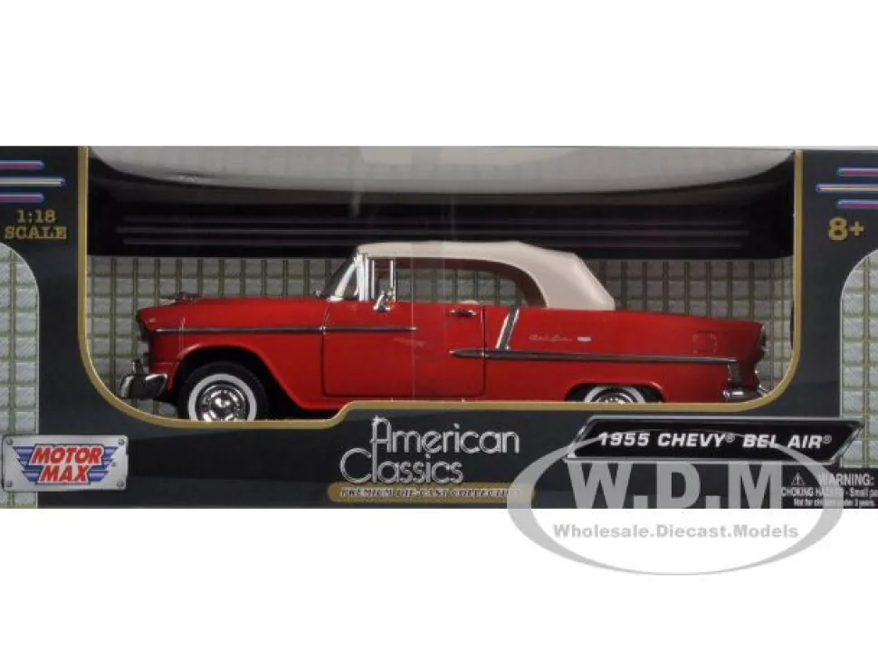 1955 Chevrolet Bel Air Convertible Soft Top Red 1/18 Diecast Car Model Motormax 73184