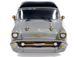 1957 Chevrolet Bel Air Lowrider Gray with Black Top and Gold Accents 1/64 Diecast Model Car by IXO Models