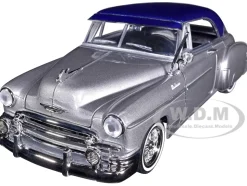1950 Chevrolet Bel Air Lowrider Silver Metallic Blue Metallic Top Get Low Series 1/24 Diecast Model Car Motormax 79026