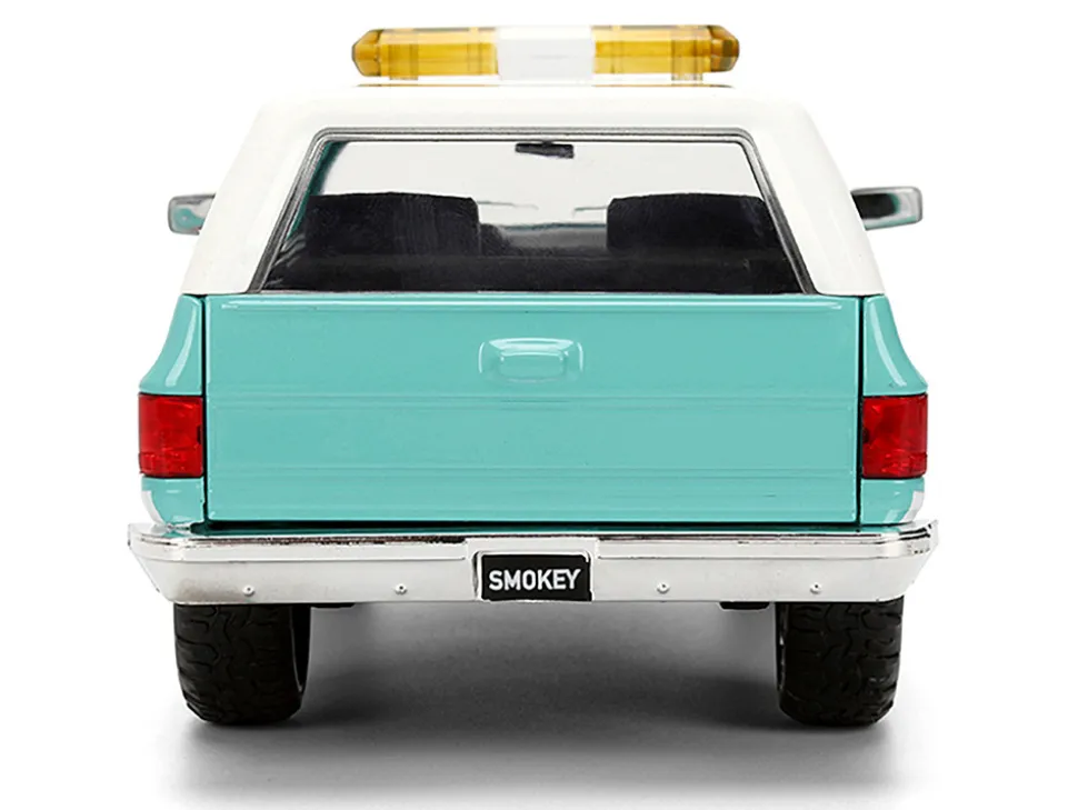 1980 Chevrolet Blazer Light Green with White Top and Graphics and Smokey Bear Diecast Figure "Smokey Bear" "Hollywood Rides" Series 1/24 Diecast Model by Jada