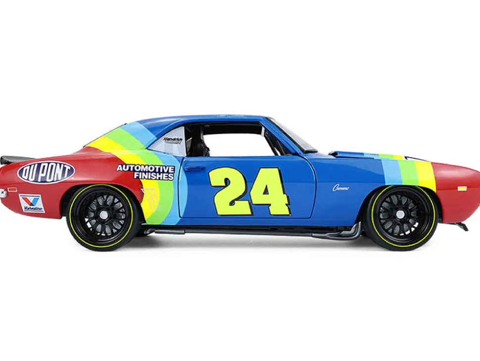 1969 Chevrolet Camaro #24 Jeff Gordon "Hendrick Motorsports First Win Tribute" Blue and Red with Rainbow Stripes 1/18 Diecast Model Car by Highway 61