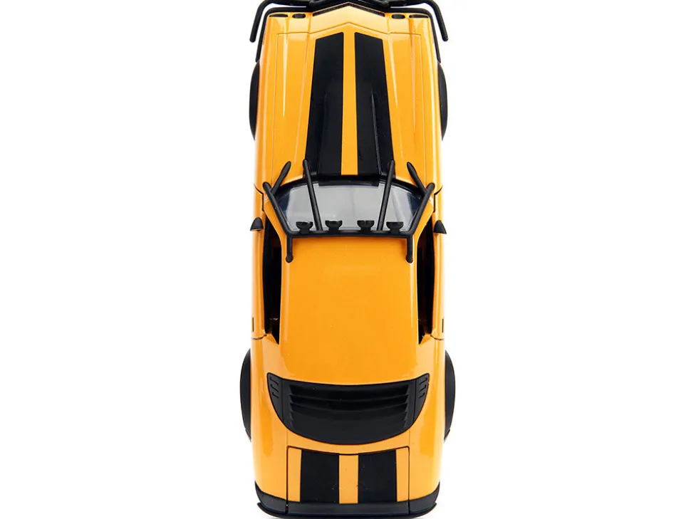 1977 Chevrolet Camaro Off Road Version Bumblebee Yellow Metallic with Black Stripes and Transformers Logo Diecast Statue Transformers Rise of the Beasts 2023 Movie Hollywood Rides Series 1/24 Diecast Model Car Jada 34263