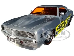 1969 Chevrolet Camaro Raw Metal Yellow Flames Bigtime Muscle Jada 20th Anniversary 1/24 Diecast Model Car Jada 31073