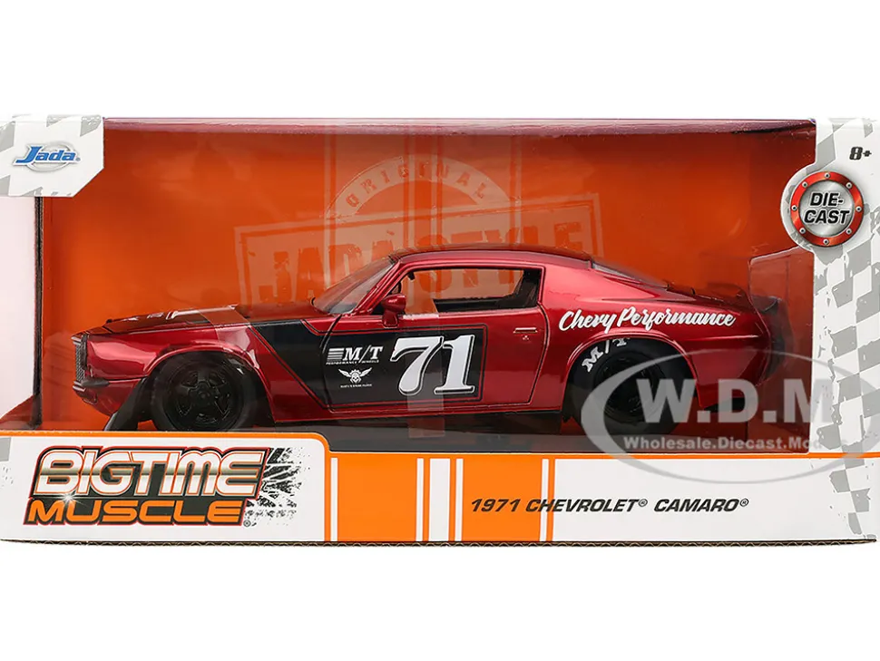 1971 Chevrolet Camaro #71 Red Metallic with Black Stripes "Bigtime Muscle" Series 1/24 Diecast Model Car by Jada