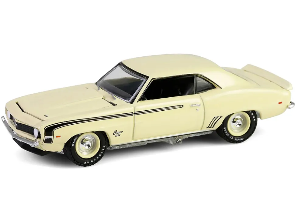 1969 Chevrolet Camaro SS 396 Butternut Yellow with Black Stripes "Barrett-Jackson" Series 15 1/64 Diecast Model Car by Greenlight