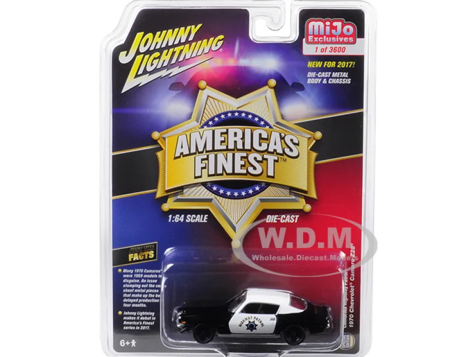 1970 Chevrolet Camaro Z28 California Highway Patrol CHP Black White America's Finest Limited Edition 3600 pieces Worldwide 1/64 Diecast Model Car Johnny Lightning JLCP7025