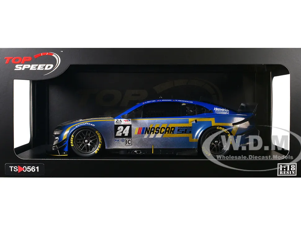 Chevrolet Camaro ZL1 #24 Jenson Button - Jimmie Johnson - Mike Rockenfeller (Post-Race Weathered Version) "Hendrick Motorsports - NASCAR Next Gen Garage 56" Innovative "24 Hours of Le Mans" (2023) 1/18 Model Car by Top Speed