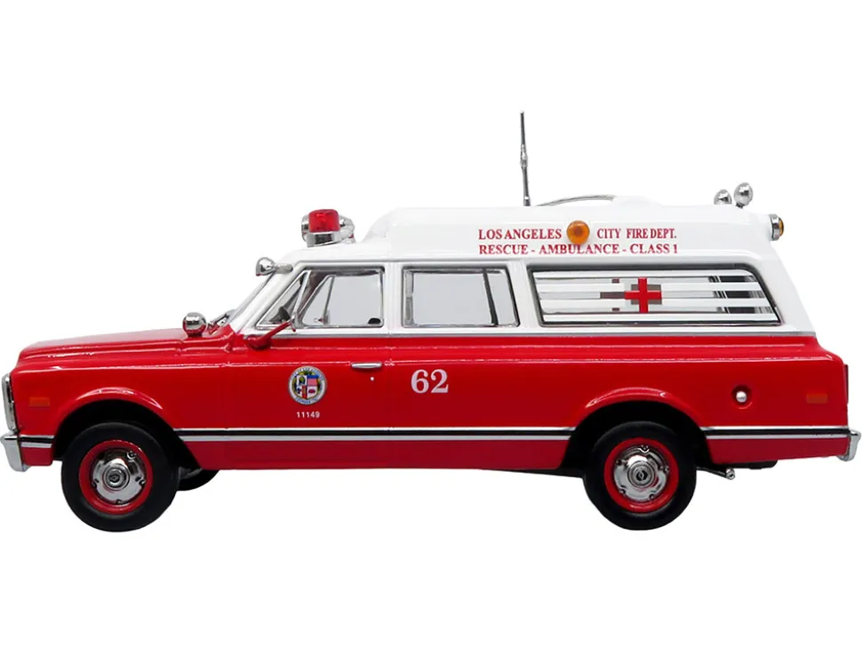 1969 Chevrolet C-10 Ambulance "Los Angeles City Fire Department" Red and White "5 Alarm" Series Limited Edition 1/50 Diecast Model by Iconic Replicas