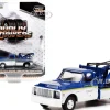 1972 Chevrolet C-30 Dually Wrecker Truck White and Blue with Yellow Stripes Goodyear Tire Testing Division Dually Drivers Series 10 1/64 Diecast Model Car Greenlight 46100B