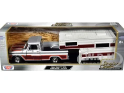 1966 Chevrolet C10 Fleetside Pickup Truck Silver Metallic with Brown Sides with Camper Shell "American Classics" Series 1/24 Diecast Model Car by Motormax