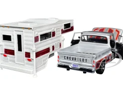 1966 Chevrolet C10 Fleetside Pickup Truck Silver Metallic with Brown Sides with Camper Shell 